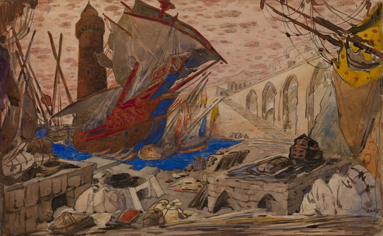 Scenografi for Pisanellen eller døden parfymert av Gabriele DAnnunzio 1913 av Leon Bakst