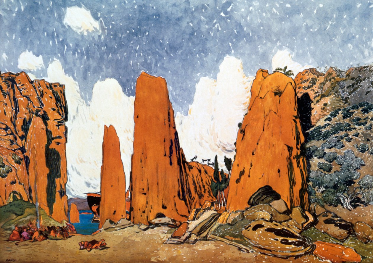 Scenografi for en Ballets Russes-produksjon av Ravels Daphnis et Chloe, 1912 av Leon Bakst