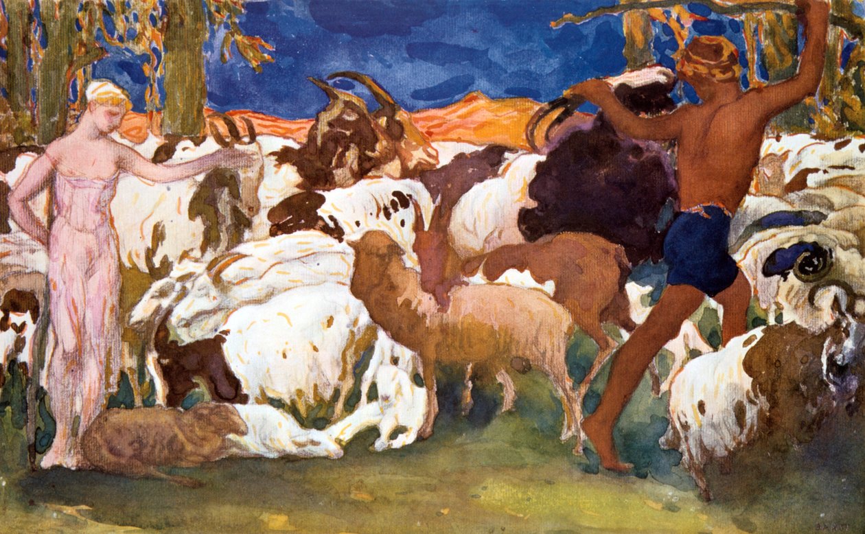 Scenografi for en Ballets Russes-produksjon av Ravels Daphnis et Chloe, 1912 av Leon Bakst
