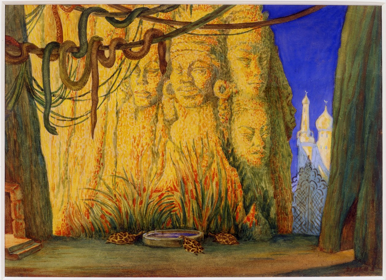 Scenedesign for Ballet Blue God av R. Hahn, 1911 av Leon Bakst