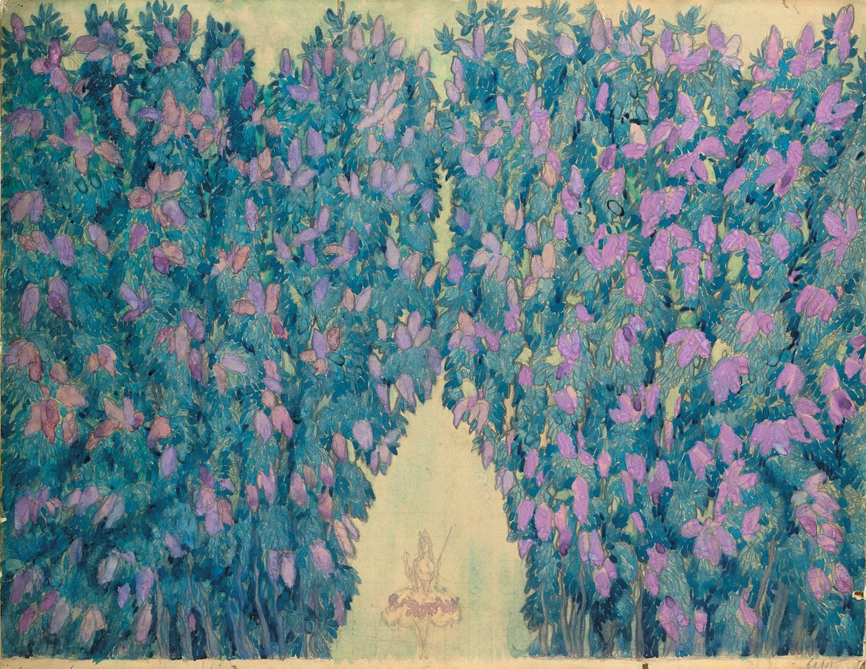 Scenedesign for balletten Sleeping beauty av P. Tchaikovsky, 1921. av Leon Bakst