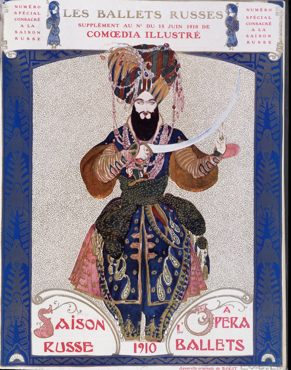 De russiske ballettene i operaen - akvarell av Bakst, i "" Comoedia illustrert"" av Leon Bakst