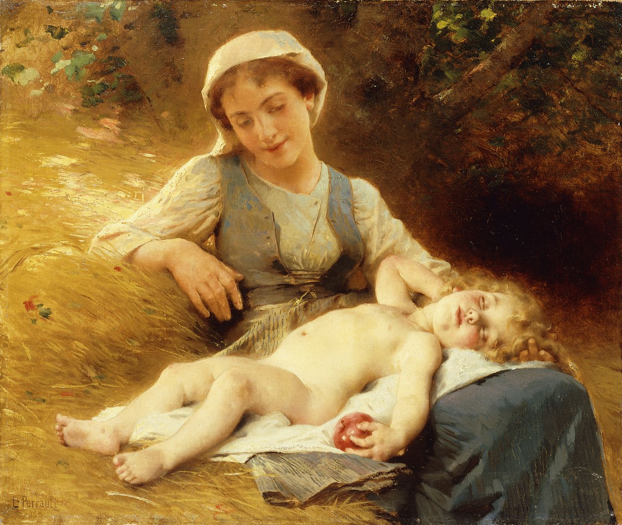 En mor med sitt sovende barn, 1896 av Leon Bazile Perrault