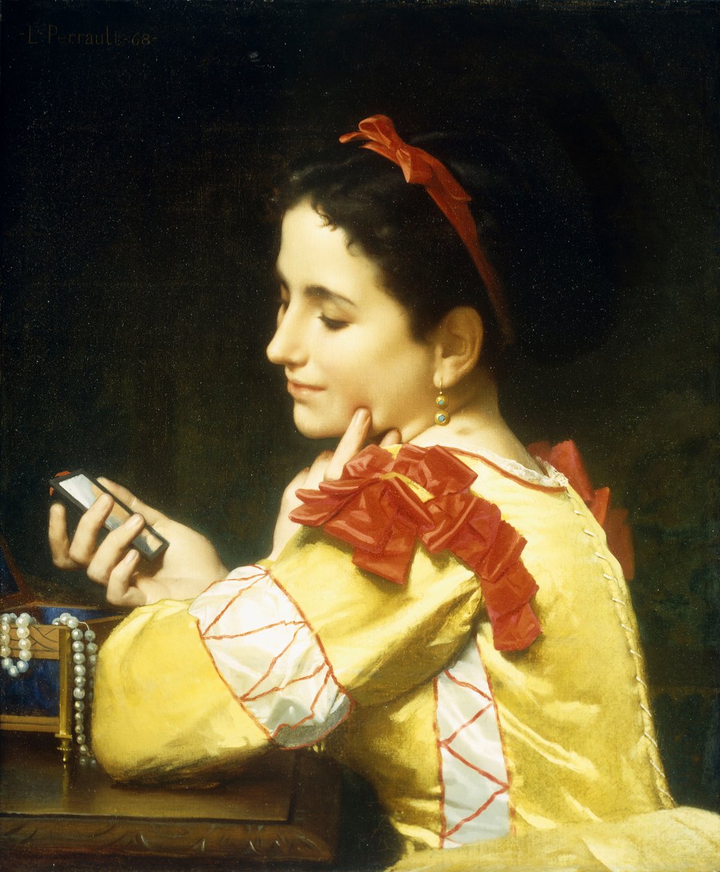 Lady Looking in Hand Mirror, 1868 av Leon Bazile Perrault