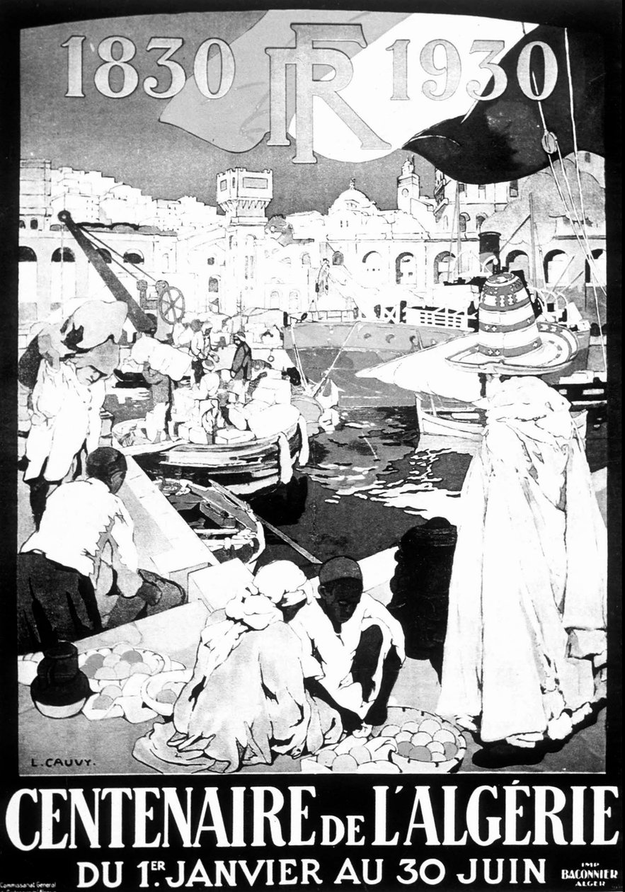 Utstillingsplakat Alger 1830 - 1930 tegning Fransk Algerie Alger 100 år plakat av Leon Cauvy