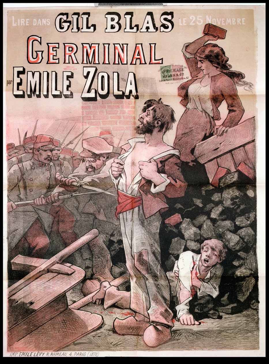 Plakat som reklamerer for publiseringen av "Germinal" av Emile Zola (1840-1902) i "Gil Blas", 25. november 1878 av Leon Choubrac