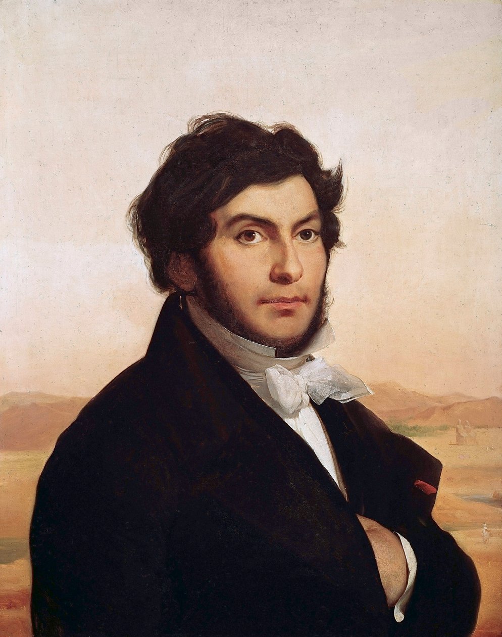 Portrett av Jean-Francois (Jean Francois) Champollion (1790-1832), fransk egyptolog, dechiffrerer av hieroglyfer. Maleri av Leon Cogniet (1794-1880). Museet Louvre. av Léon Cogniet