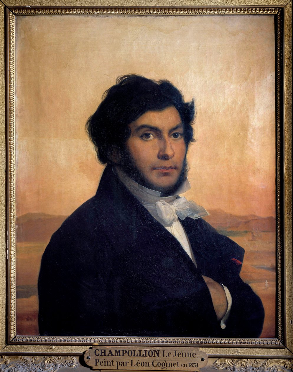 Portrett av Jean-Francois (Jean Francois) Champollion (1790-1832), fransk egyptolog, dechiffrerer av hieroglyfer. Maleri av Leon av Léon Cogniet