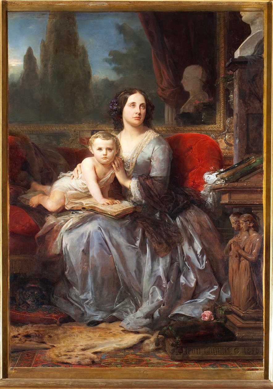 Portrett av Mary (Maria) Brignole-Sale (Brignole Sale) De Ferrari, hertuginne av Galliera (1811-1888) med hans sønn Filippo Maleri av Leon Cogniet (1794-1880) 1856 Palazzo Rosso, Galleria, Genes av Léon Cogniet
