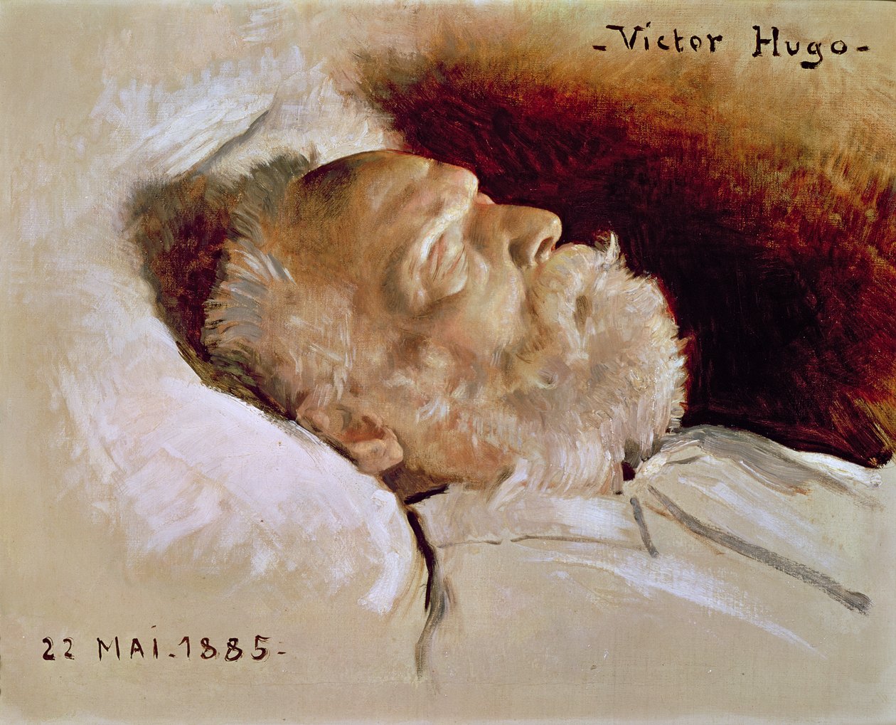 Portrett av Victor Hugo (1802-85) på dødsleiet, 22. mai 1885 av Leon Daniel Saubes