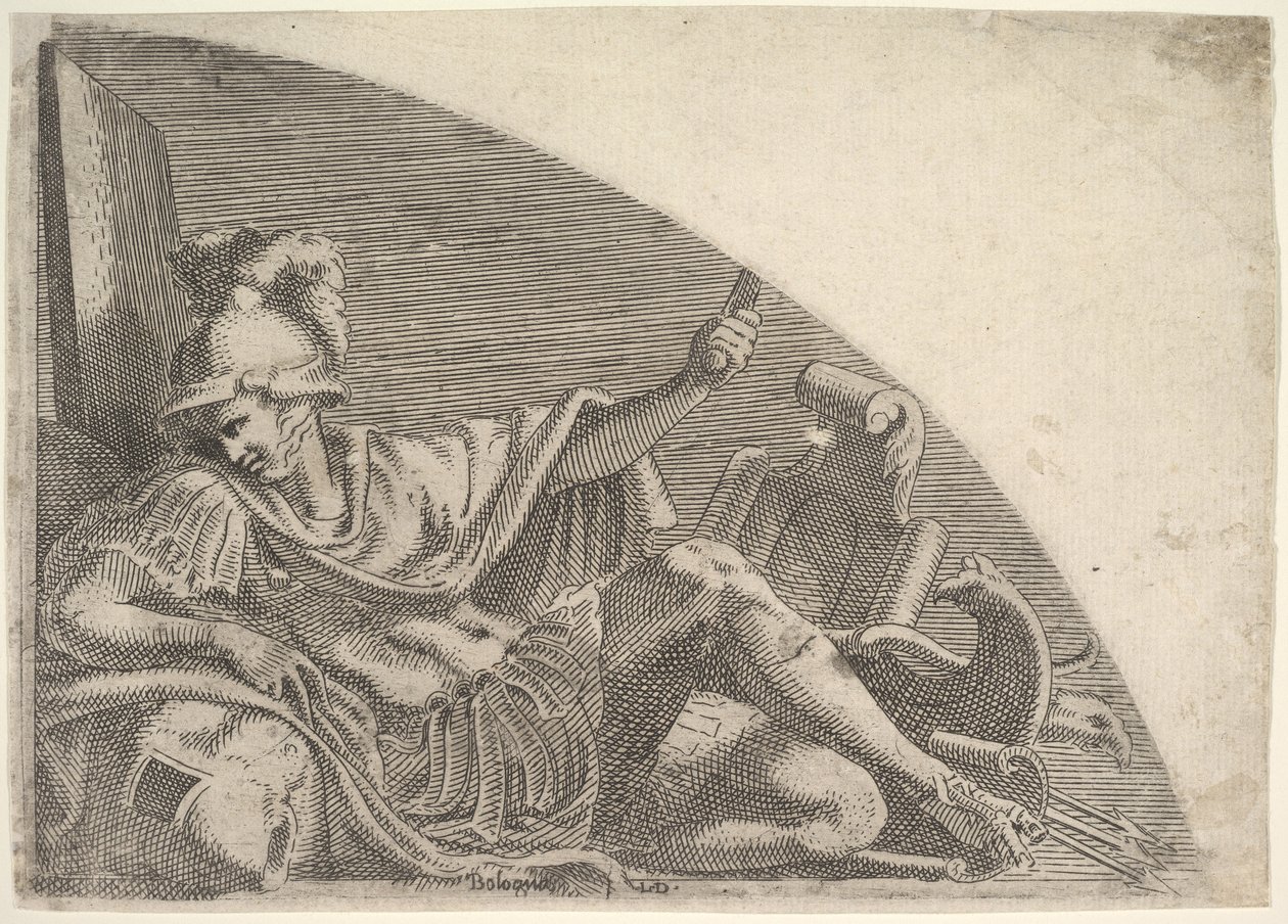 Mars sittende blant trofeer, 1540-56. av Leon Davent