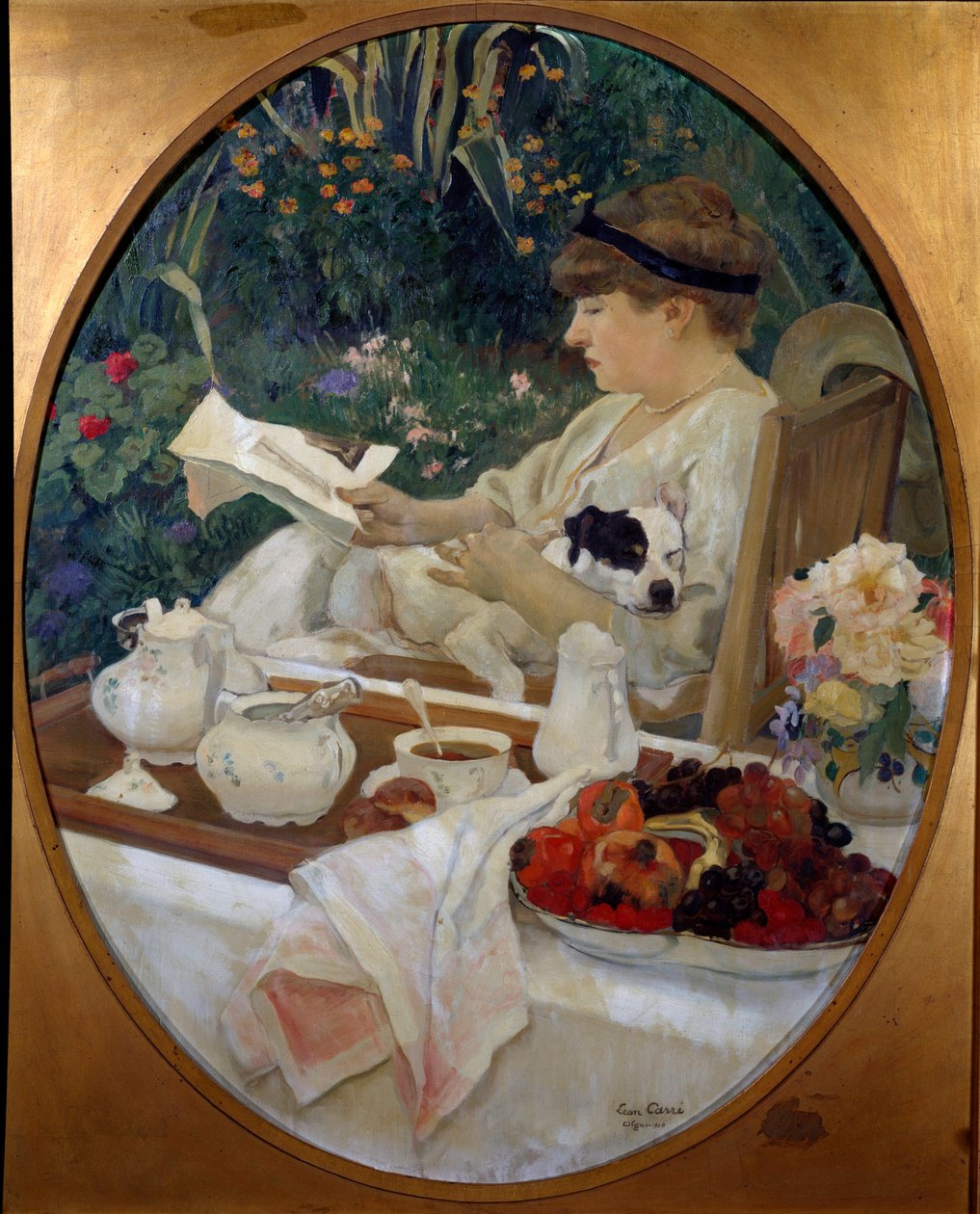 Te i hagen. Maleri av Leon Carre (1878-1942) av Leon Georges Carre