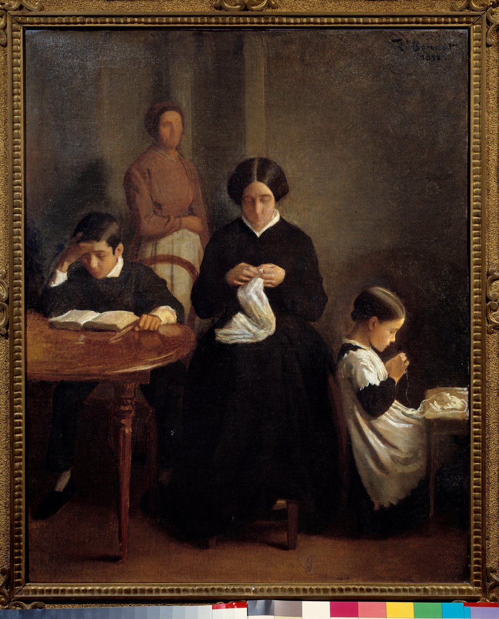 Kunstnerfamilien Le jeune-broren studerte, mens moren og søsteren drev med syarbeid. Maleri av Leon Bonnat (1833-1922) 1853 Bayonne, Musee Bonnat. av Leon Joseph Florentin Bonnat