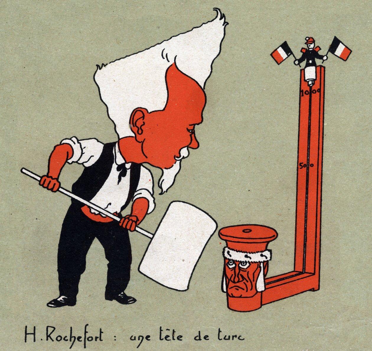 Tegneserie av Henri Rochefort (1831-1913), fransk journalist og politiker "" Head of Turk"" - Illustrasjon av Leon Lebegue (1863-1944) - Gravering i "" Le sun-du-dimanche"" av Leon Lebegue