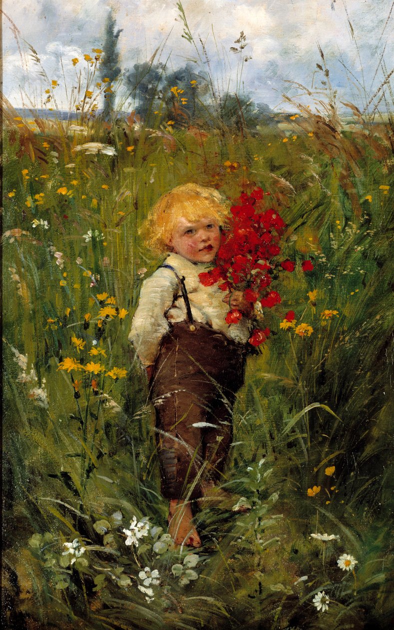 Den lille gutten med buketten. Maleri av Leon Tanzi (1846-1913) av Leon Louis Tanzi