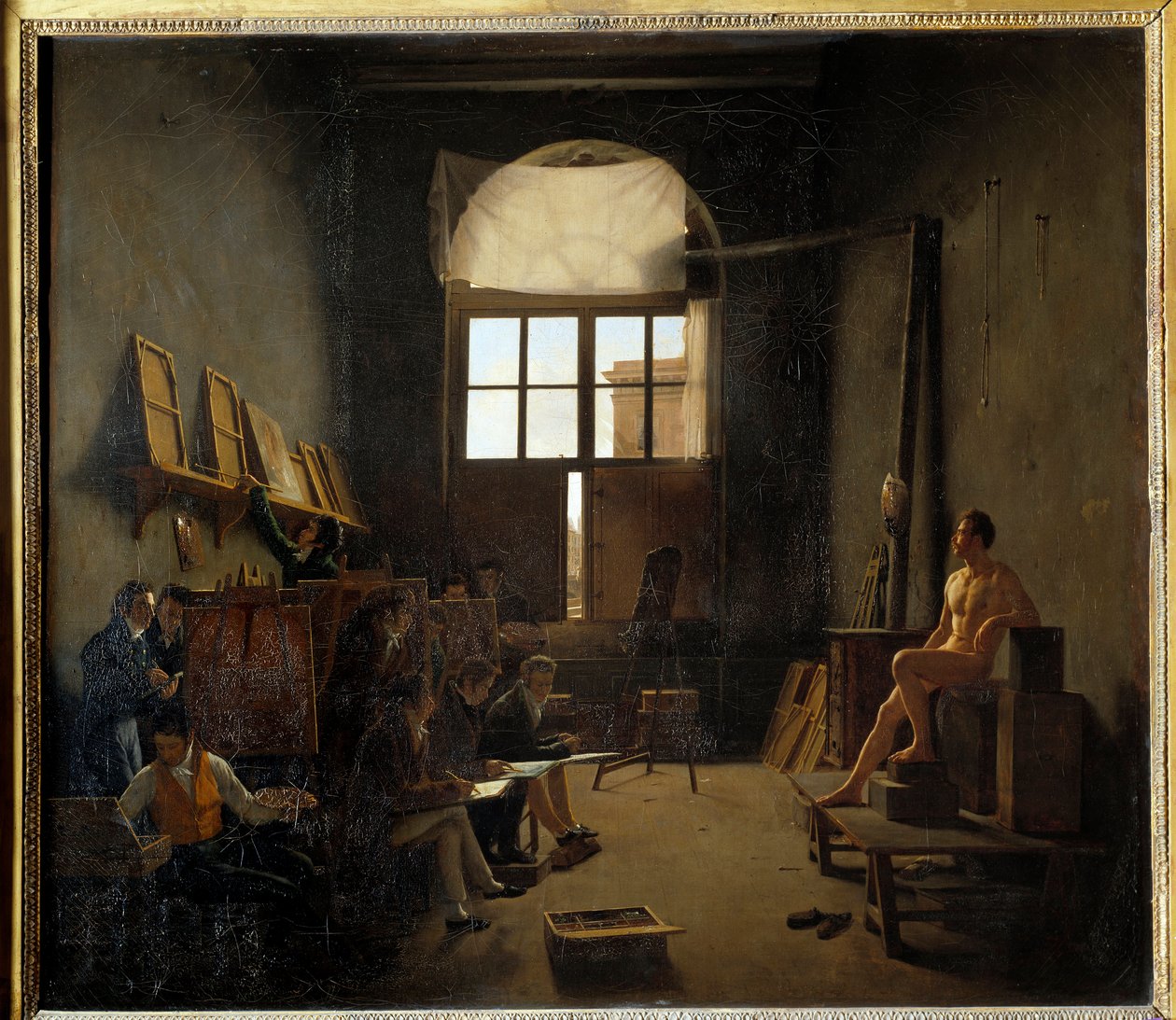 Interiør i Davids studio ved College of Four Nations i 1814 (dagens Institut de France). Maleri av Mathieu Cochereau (1793-1817) av Leon Mathieu Cochereau