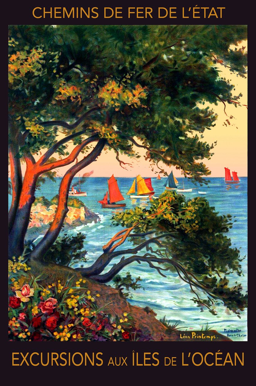 Utflukter til øyene i Atlanterhavet, Noirmoutier, tidlig på 1900-tallet (plakat) av Leon Printemps