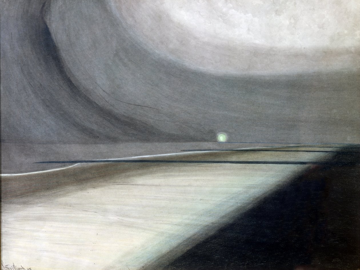 Strand i måneskinn, havlandskap med lys av Leon Spilliaert