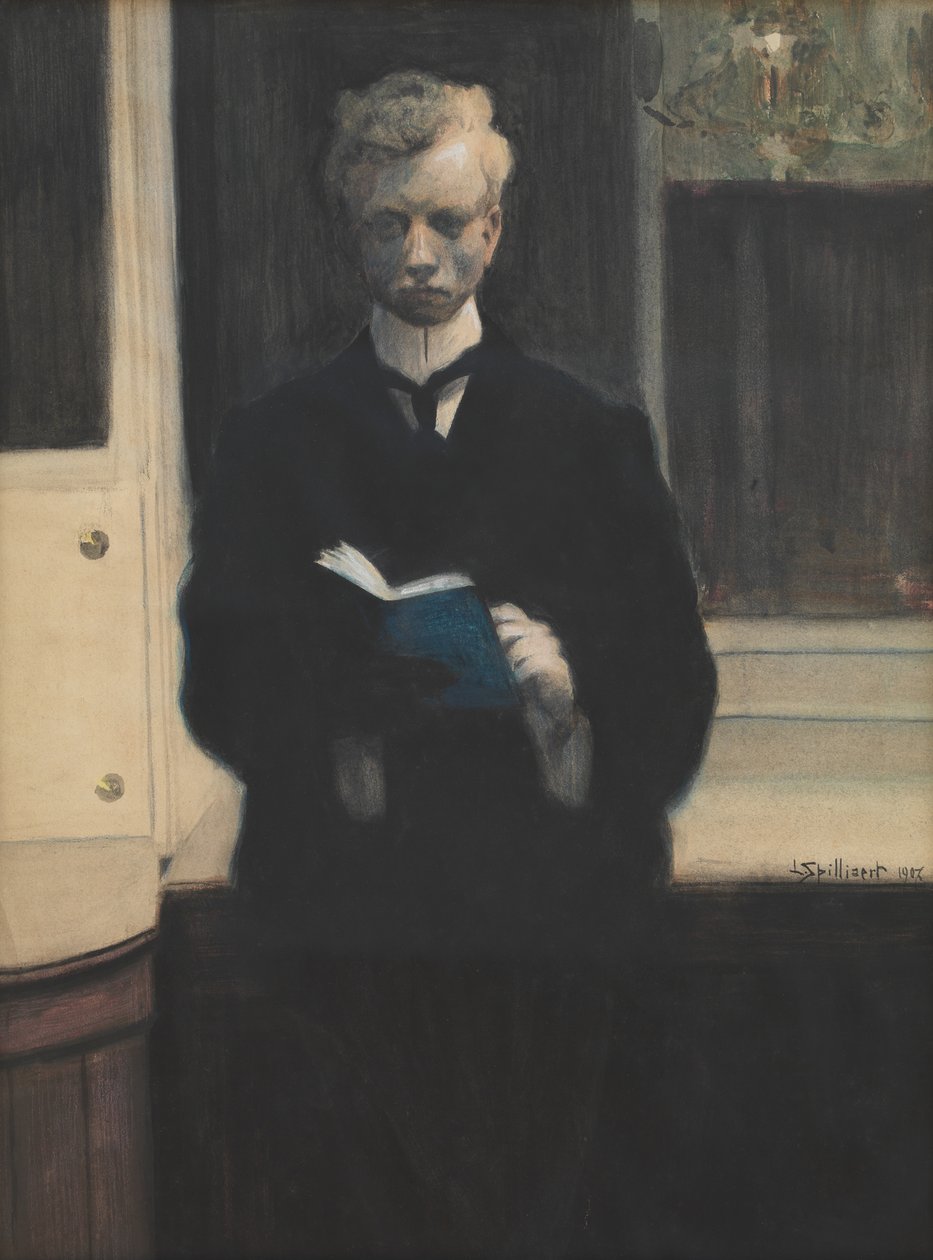 Selvportrett med blå skissebok av Leon Spilliaert