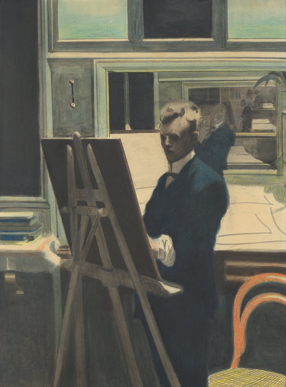 Selvportrett (akvarell på papir) av Leon Spilliaert