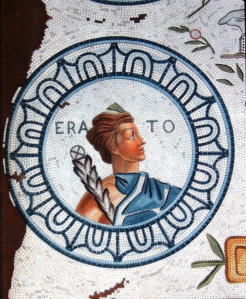 Erato, Muse of Poetry og Lyrisk Poesi (fargegravering) av Leon de (after) Laborde