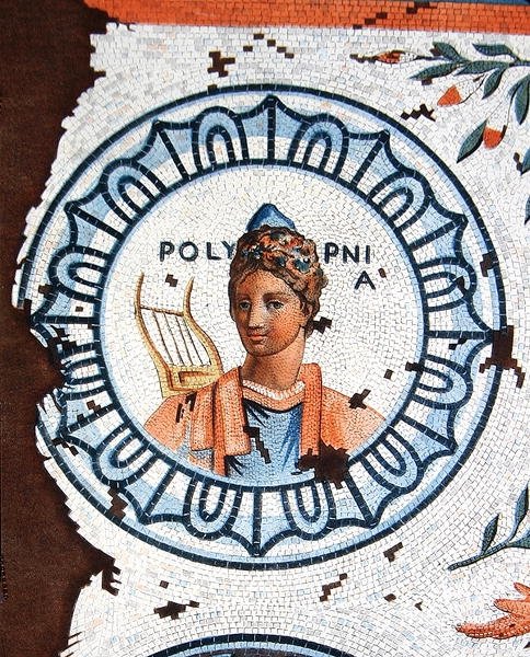 Polymnia, Muse of Sacred Song, Sang, Oratorium og Retorikk (fargegravering) av Leon de (after) Laborde