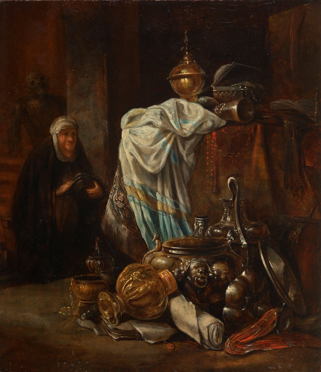 Stilleben med Orientalia og metallfartøy av Leonaert Bramer