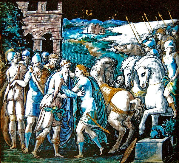 The Meeting of Theseus and Artemis, dronning av amasonene, 1563 (malt emalje) av Leonard Limosin