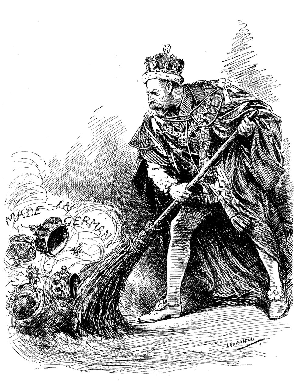 Kongen har gjort en populær handling for å avskaffe de tyske titlene som tilhører medlemmer av His Majestys -familien. av Leonard Raven Hill
