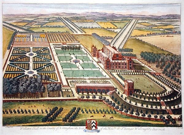 Wollaton Hall i fylket Nottingham gravert av Johannes Kip (ca. 1652-1722) (gravering) av Leonard (after) Knyff