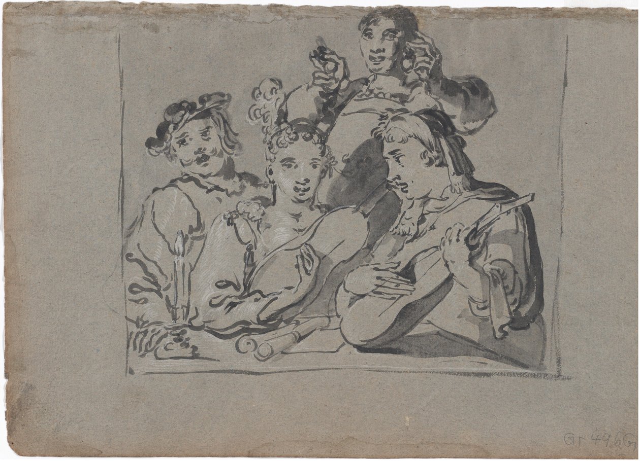 A Quartet of Singers, Lute-spillere og Bell Ringers Playing in a Tavern by Candlelight, 1620-1628. av Leonard Bramer