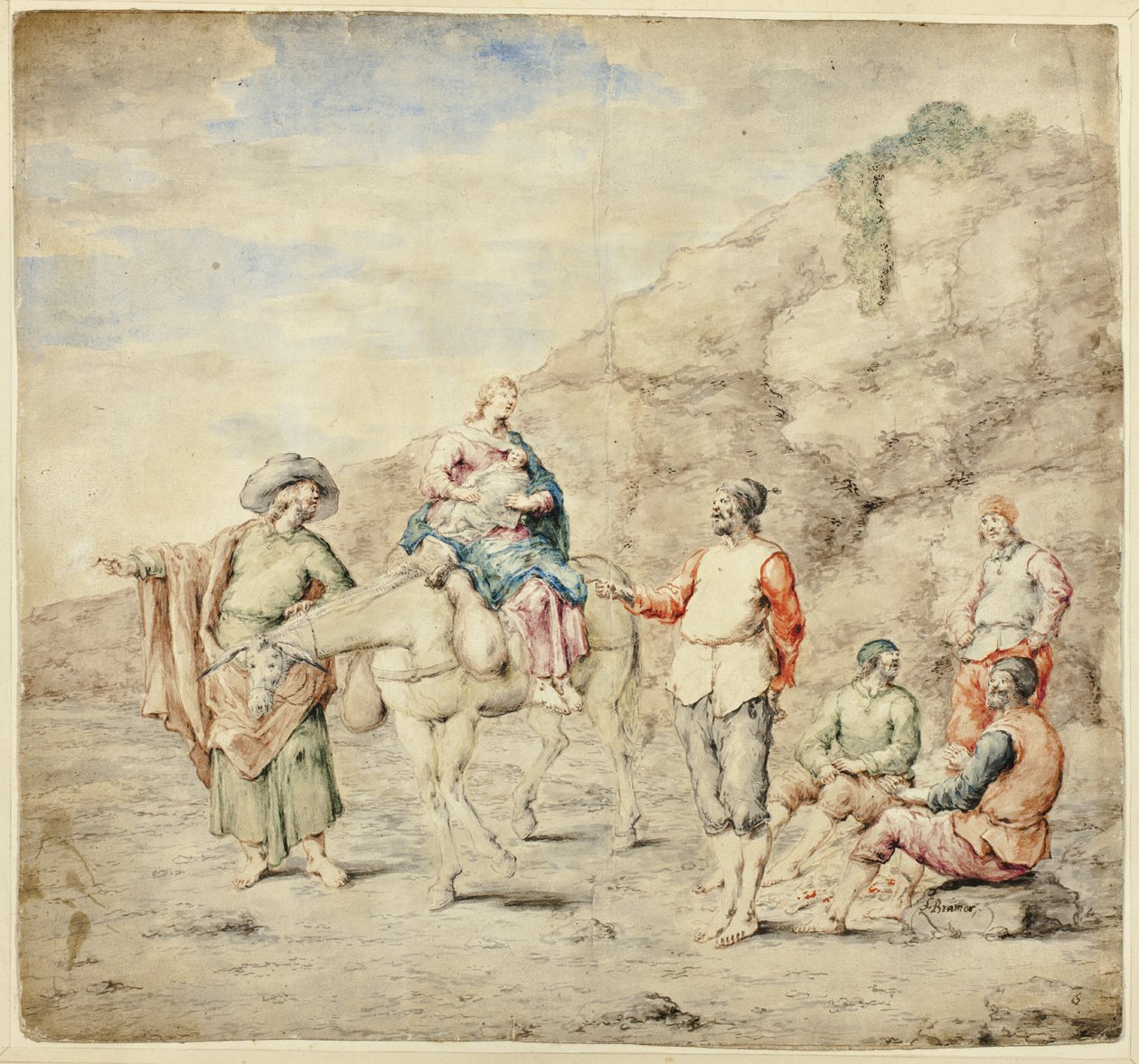 Hellig familie passerer fire menn av Leonard Bramer