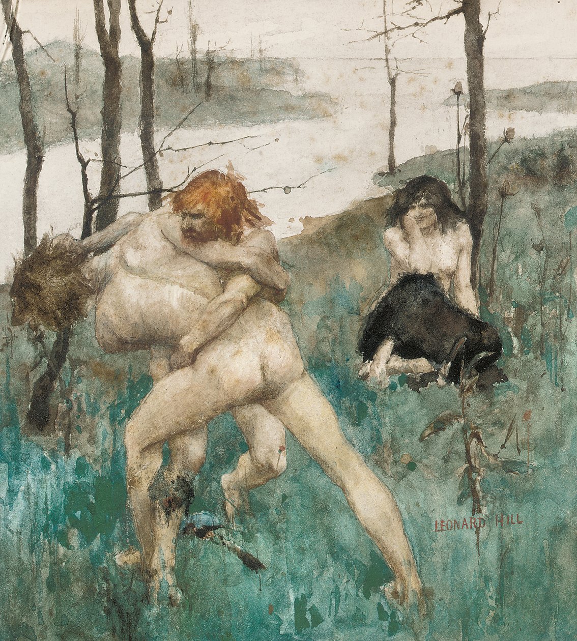 Defending her Honor (blyant og akvarell på papir) av Leonard Erskine Hill