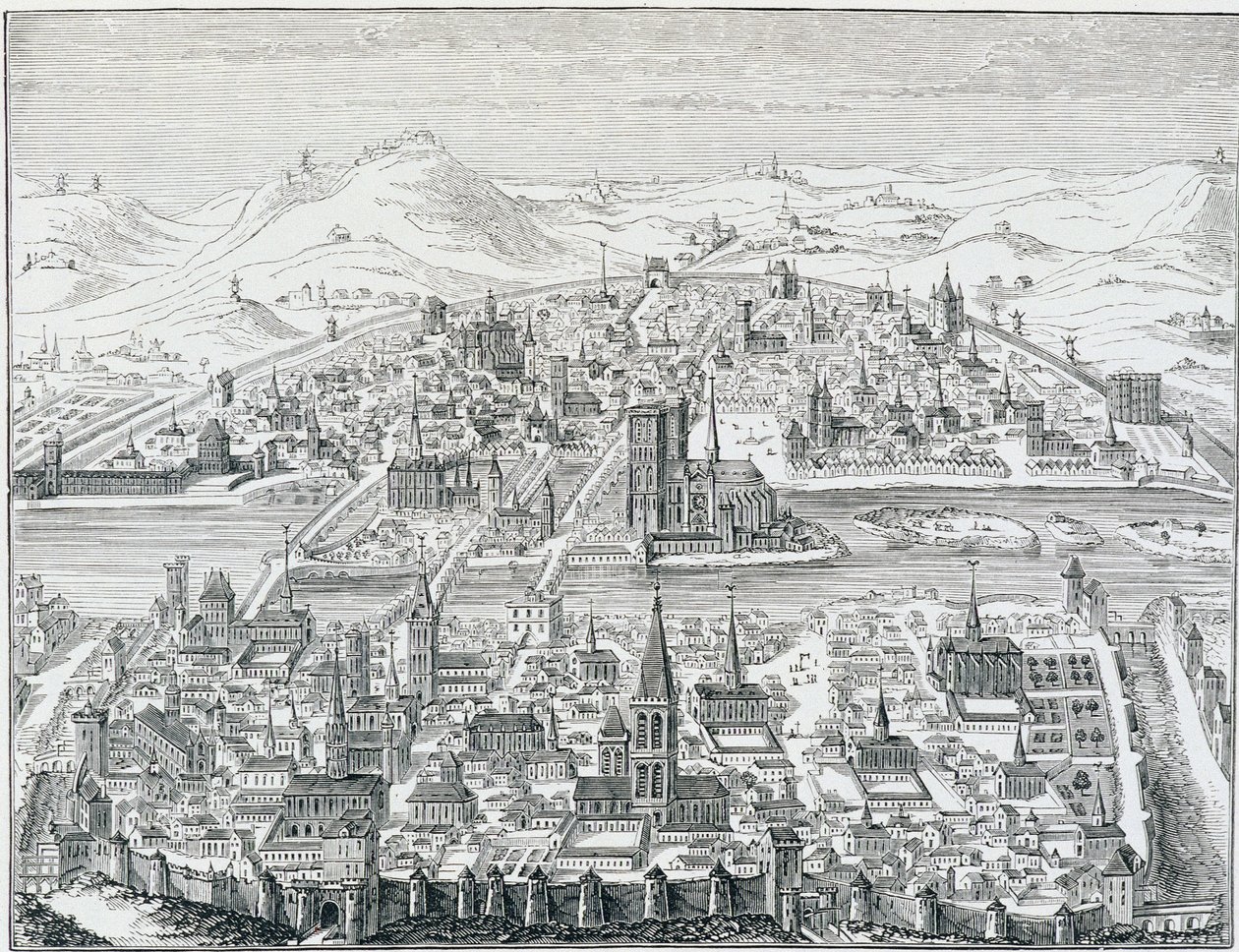 Stort perspektivbilde av Paris i 1607, basert på graveringen av Léonard Gaultier. av Leonard Gaultier