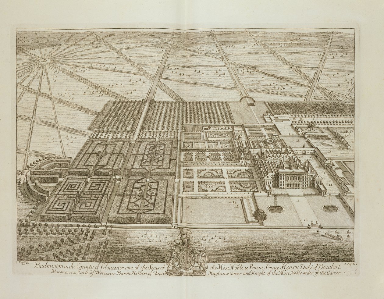 Badmintonhus i fylket Gloucester, gravert av Johannes Kip (ca. 1652-1722) (se også 192765) av Leonard Knyff