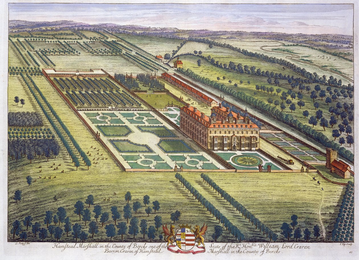 Hamstead Marshall i fylket Berkshire gravert av Johannes Kip (ca. 1652-1722) av Leonard Knyff