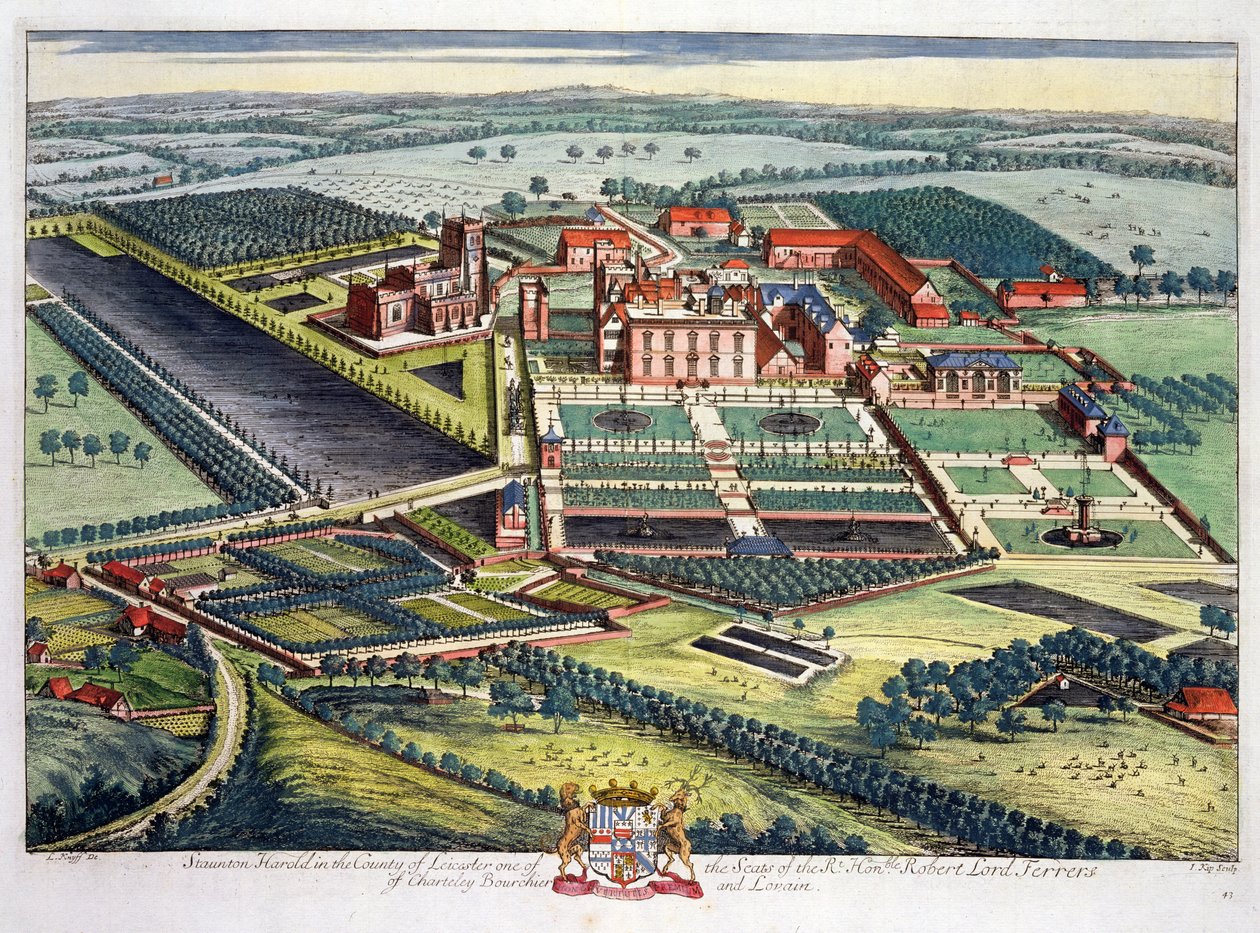 Staunton Harold i fylket Leicester gravert av Johannes Kip (ca. 1652-1722) av Leonard Knyff