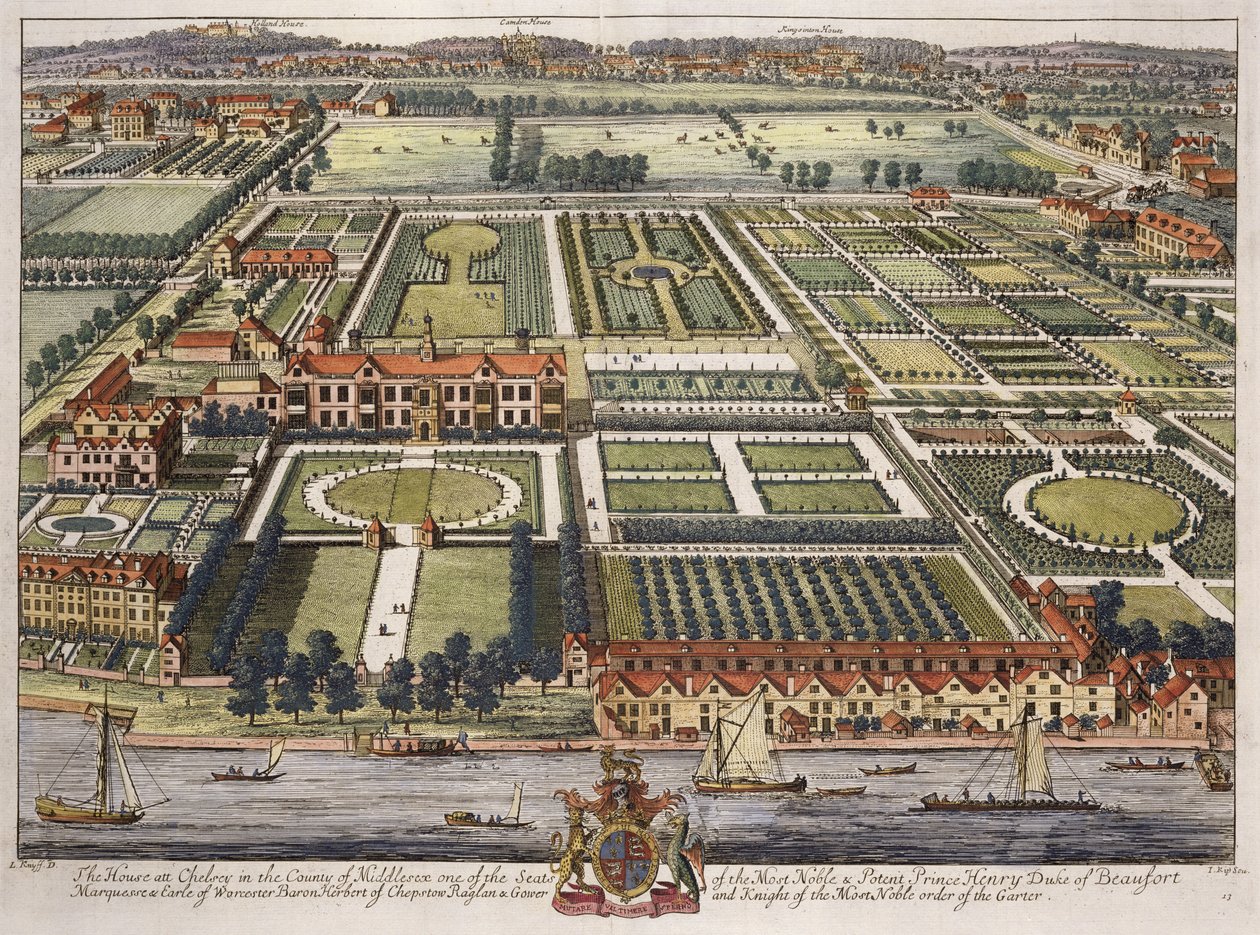 Huset i Chelsea i grevskapet Middlesex gravert av Johannes Kip (ca. 1652-1722) av Leonard Knyff