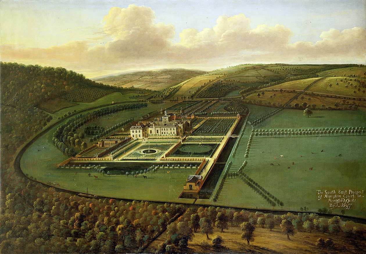 The Southeast Prospect of Hampton Court, Herefordshire, ca. 1699 av Leonard Knyff