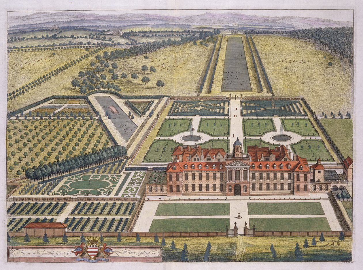 Wrest House i Bedfordshire gravert av Johannes Kip (ca. 1652-1722) av Leonard Knyff