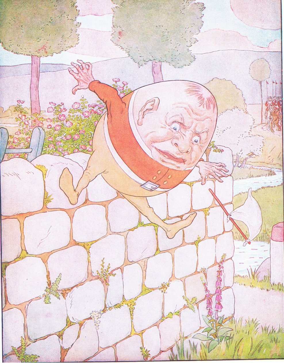 Humpty Dumpty hadde en flott høst (farge litho) av Leonard Leslie Brooke