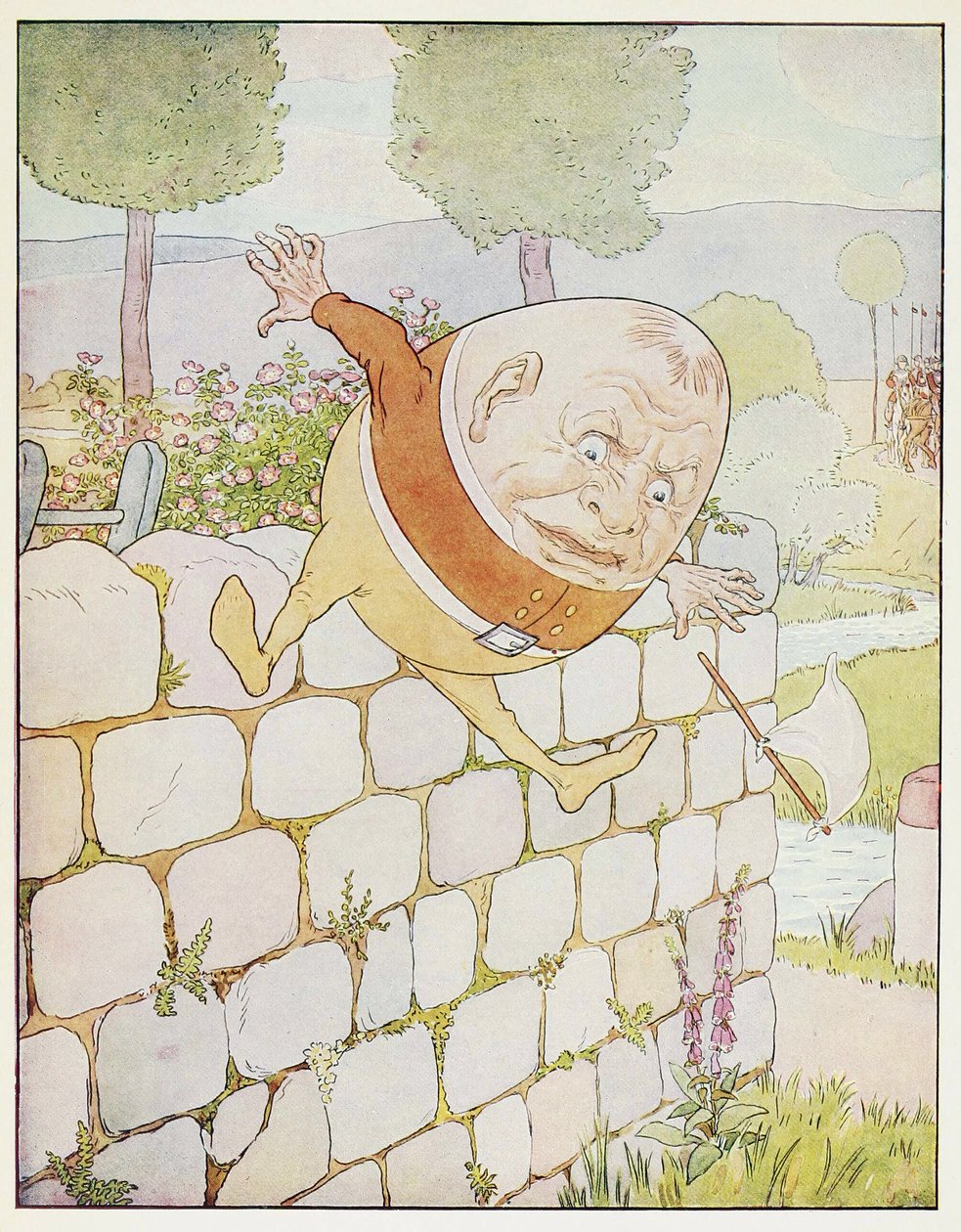 Humpty Dumpty hadde en flott høst, fra A Nursery Rhyme Picture Book, pub. 1914 (farge litho) av Leonard Leslie Brooke