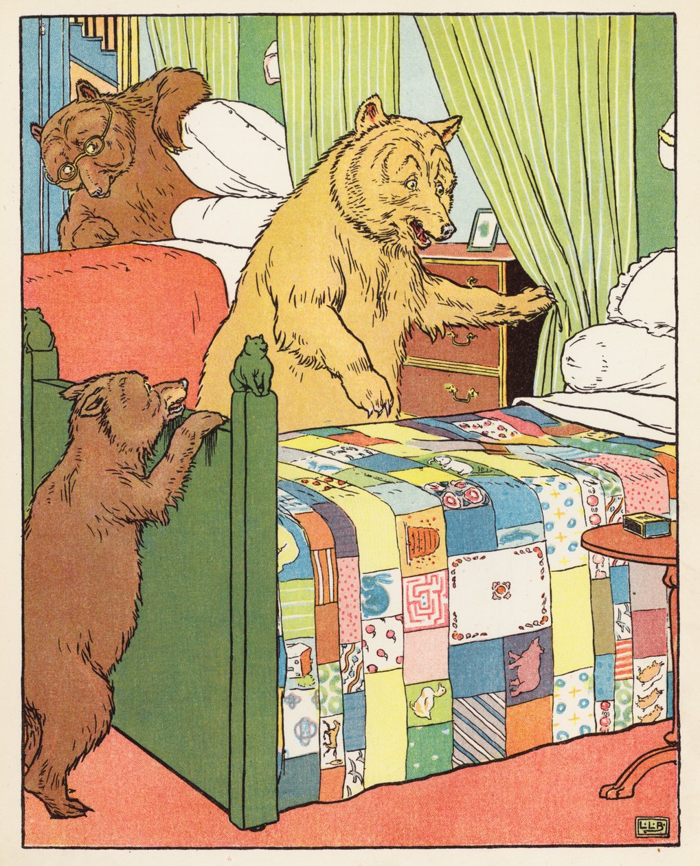 De tre bjørnene (fargelitografi) av Leonard Leslie Brooke