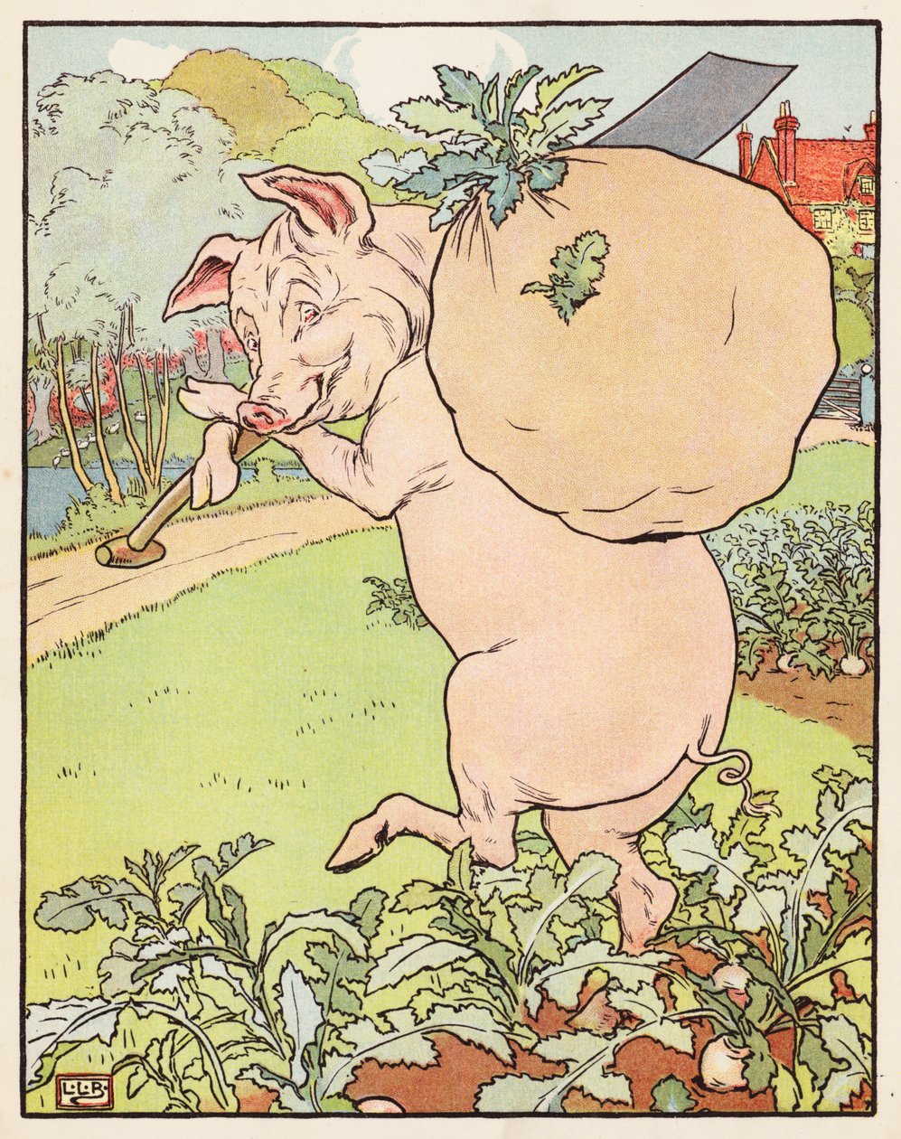 De tre små grisene (fargelitografi) av Leonard Leslie Brooke