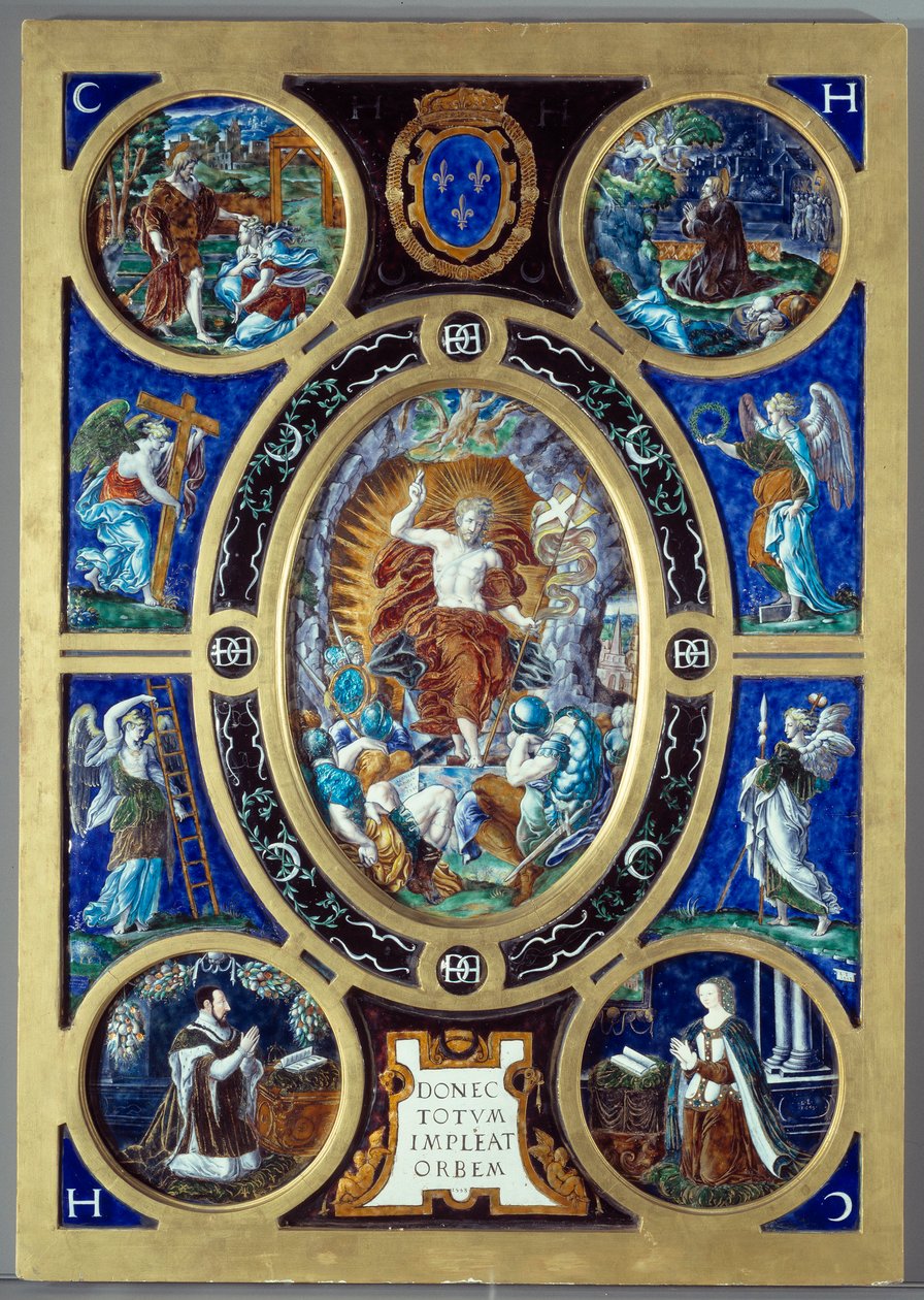 Altertavle av det hellige kapell: oppstandelsen. Malt emalje av Leonard Limosin (1505-1577) av Leonard Limosin