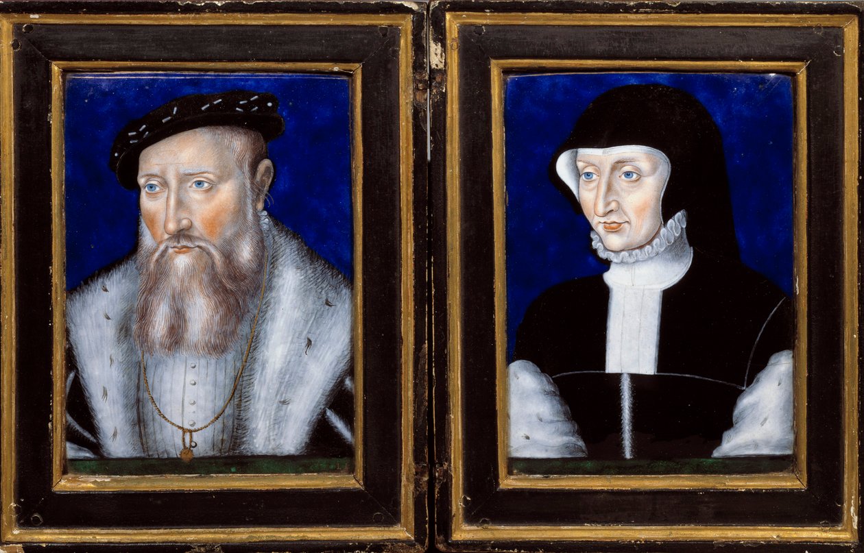 Portrett av Claude de Lorraine (1496-1550), hertugen av Guise og Antoinette av Bourbon Vendome (1494-1583), hans kone Emalje malt av Leonard Limosin (1505-1577) 1550 ca. Sol. 0,25x0,2 m Ecouen, Musee national de la renaissance av Leonard Limosin