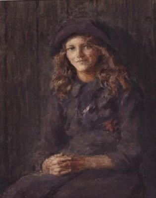 Ung jente i en rød hatt, ca. 1918 (akvarell) av Leonard Skeats