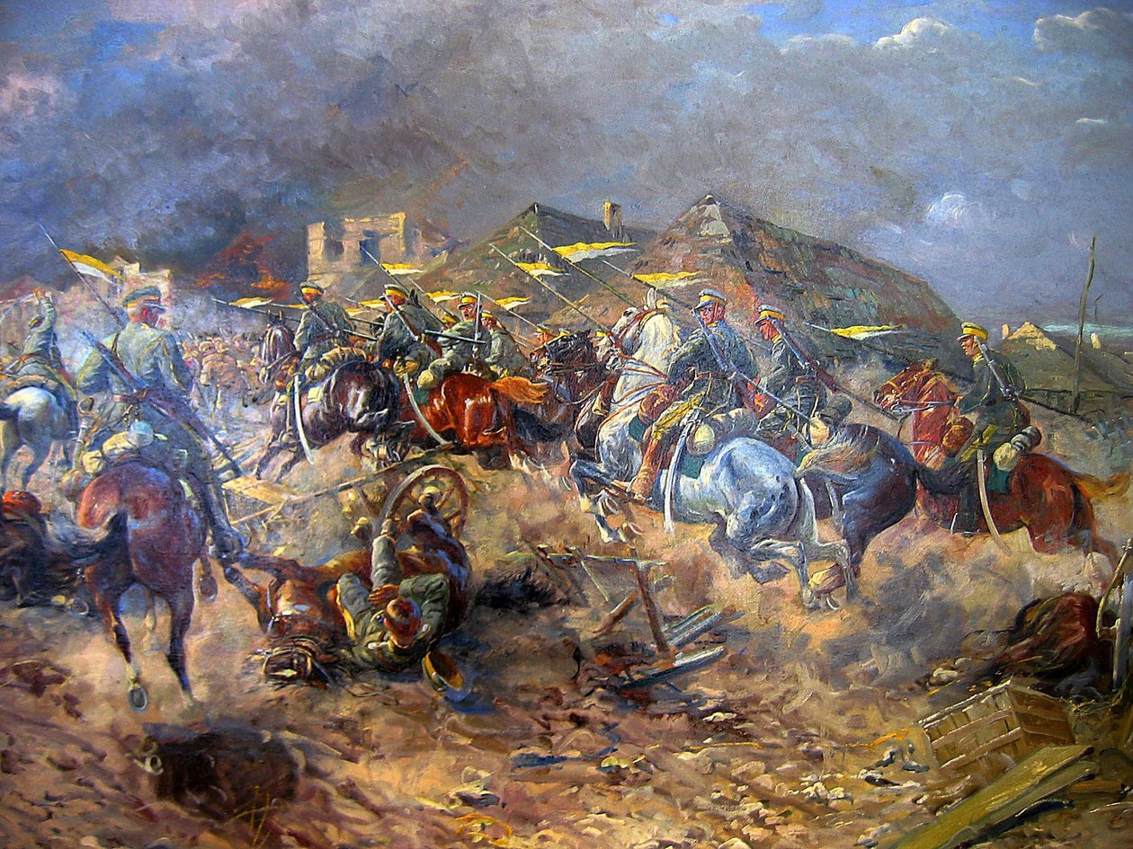 Angrep av polske uhlanere på bolsjeviker nær Sloutsk 1919, 1920 av Leonard Winterowski