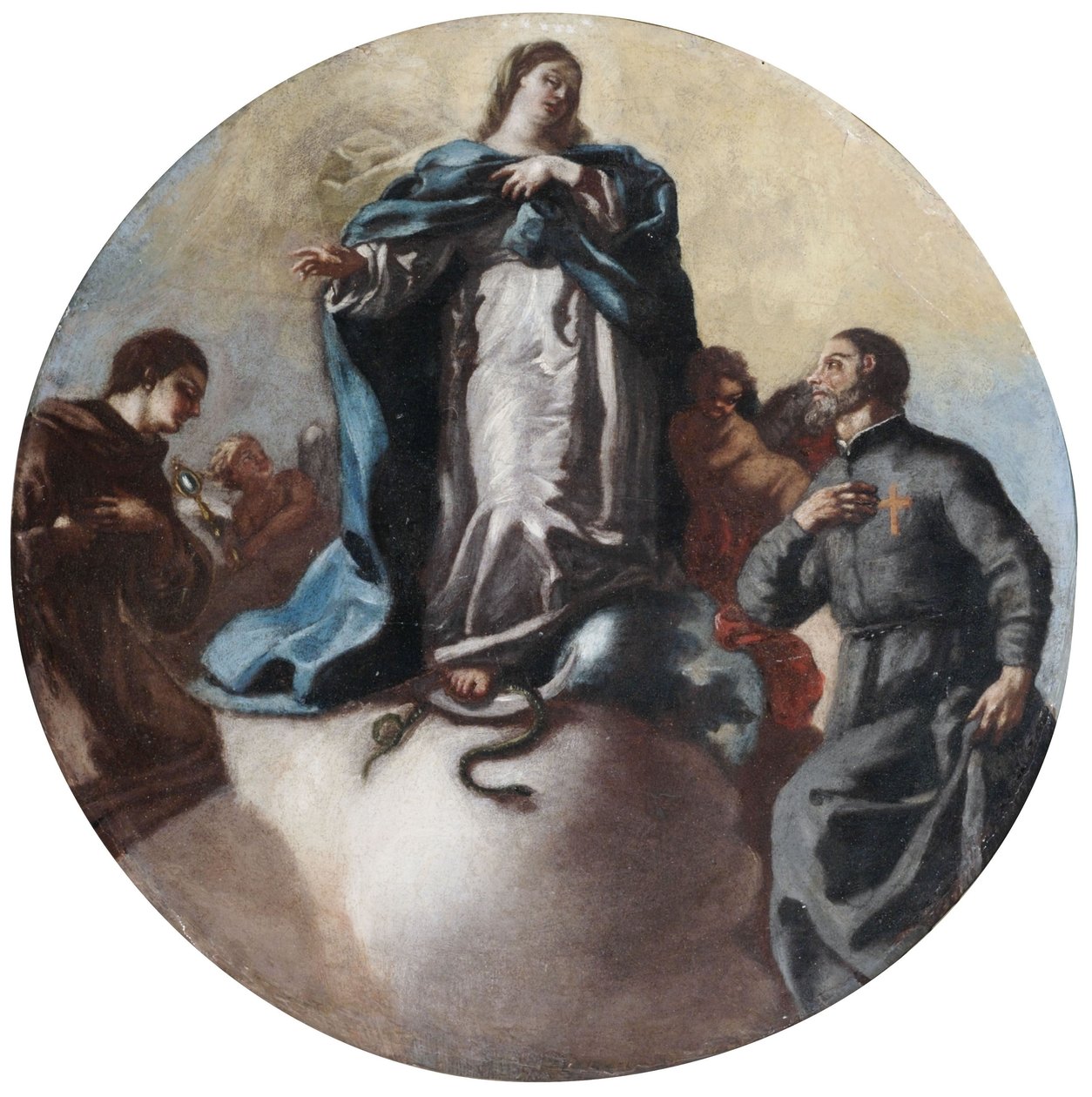 Den ulastelige jomfruen med Saint Anthony og Saint Camillus av Lellis av Leonardo Antonio Olivieri