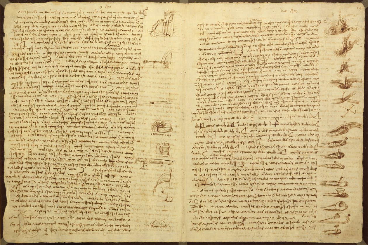 En side fra Codex Leicester, 1508-12 (sepia blekk på linpapir) av Leonardo da Vinci